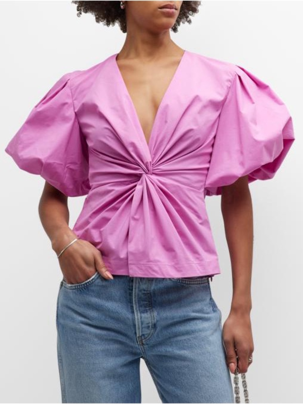Jonathan Simkhai Rebel Cotton Poplin Puff-Sleeve Top